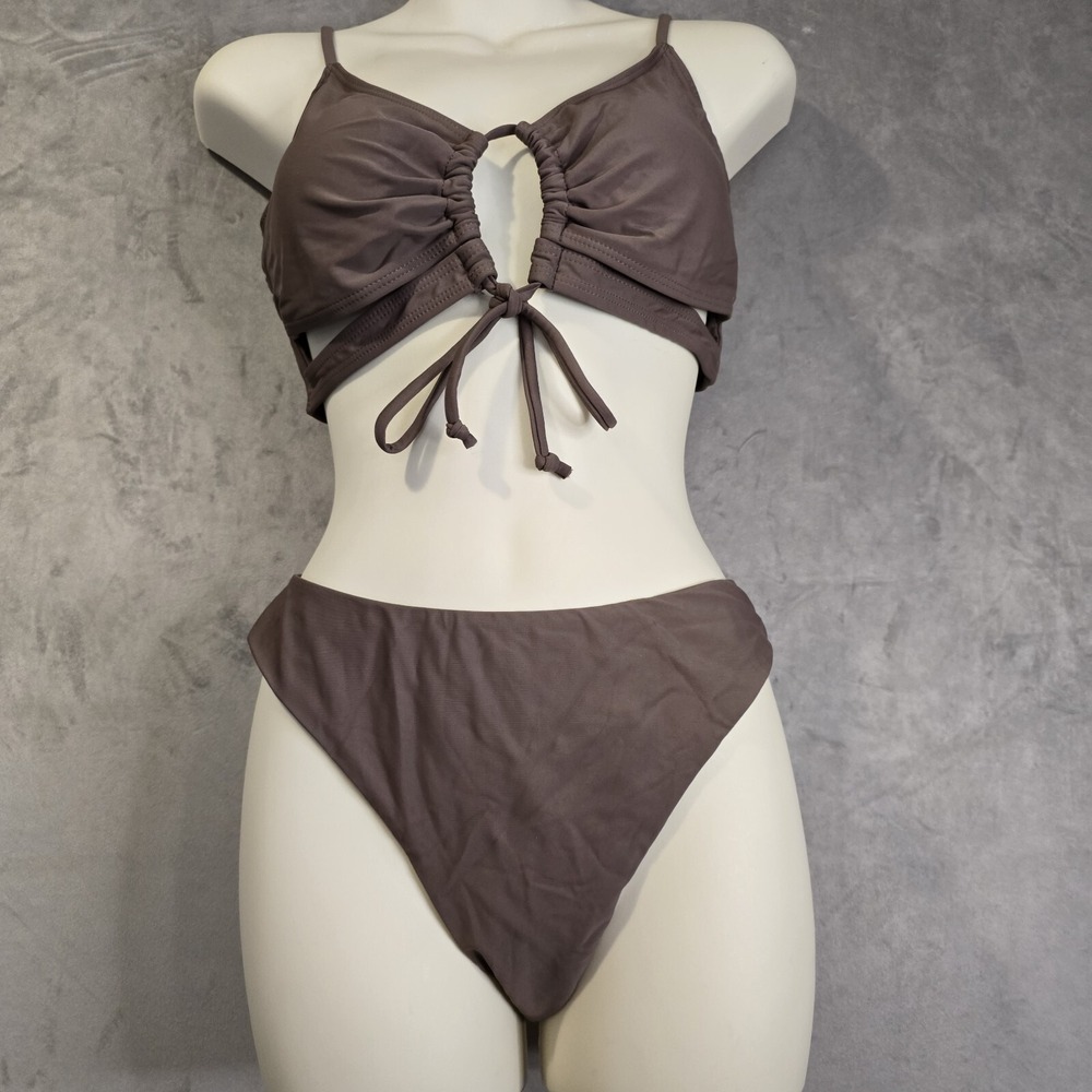 Zaful Bikini Set Size Large Brown Cut Out Tie High Waisted Cheeky‎ Swimsuit